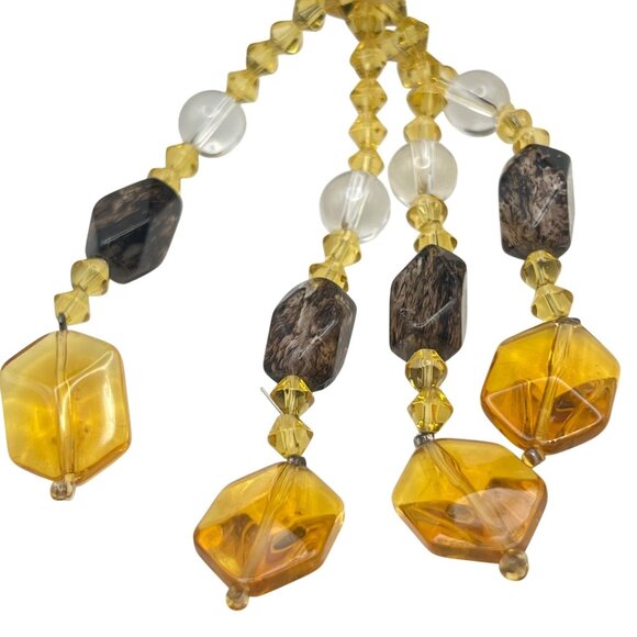 Artisan Glass Statement Necklace Opaline Foiled Beads 4" Tassel Pendant Vintage - Picture 9 of 16